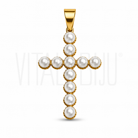 Pendente Cruz c/ Pérolas 32x22...